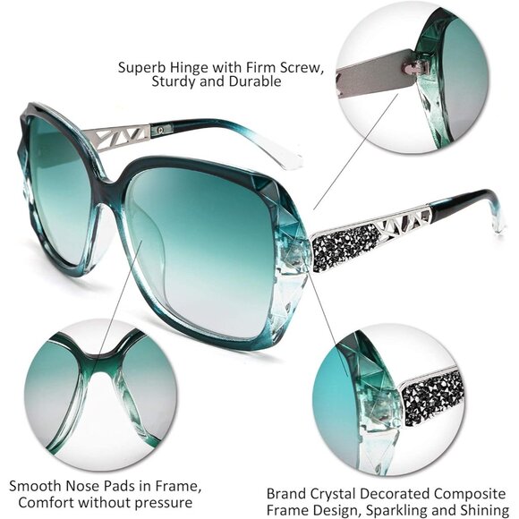 Women's Crystal Square Sunglasses Sparkling Composite Shiny Frame Design - Picture 4 of 8